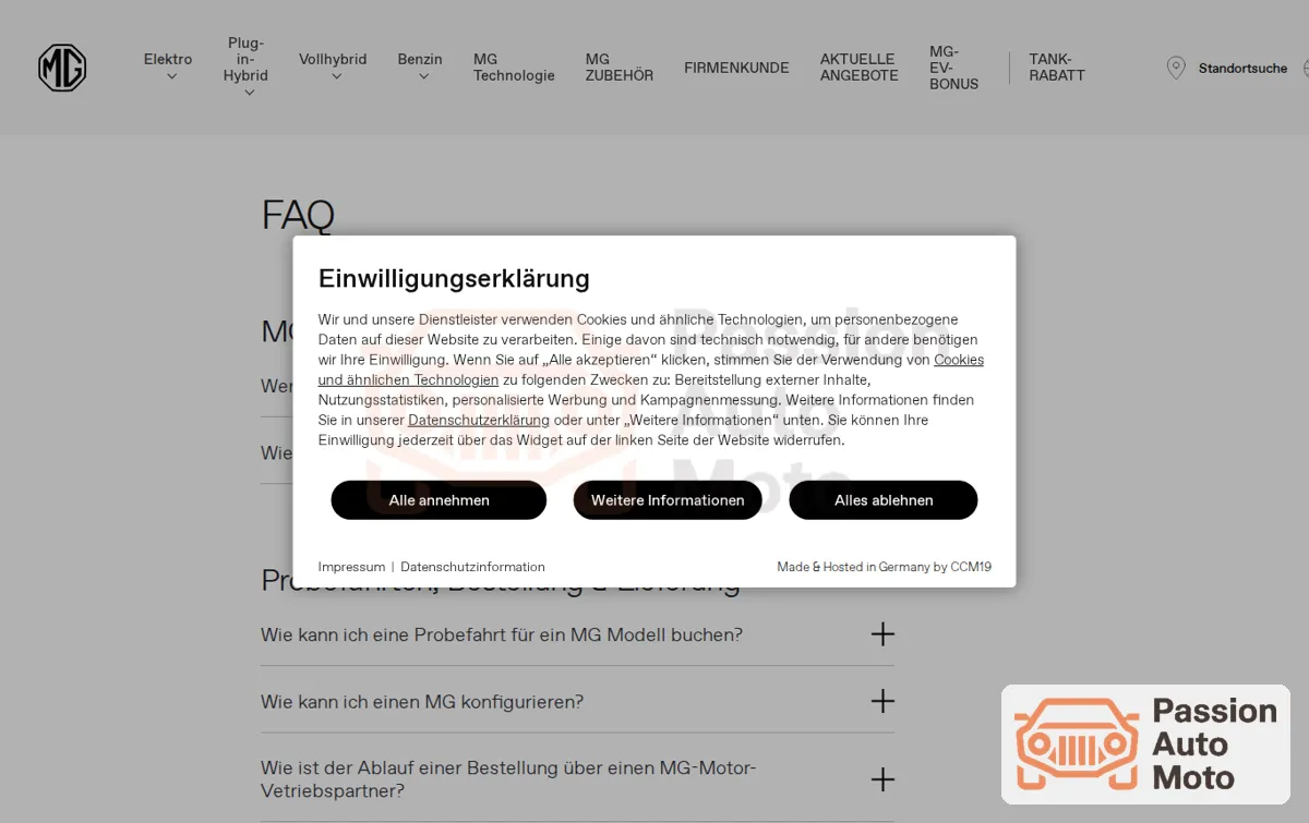 Capture : FAQ Page | MG Motor Deutschland